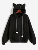 ZAFUL Hooded Faux Shearling Pompom Zip Teddy Coat Xl Black