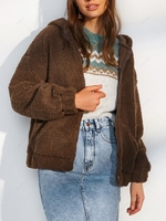 ZAFUL Hooded Faux Shearling Zip Up Pocket Teddy Coat Xl Deep coffee