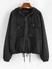 ZAFUL Hooded Full Zip Windbreaker Cargo Jacket S Black