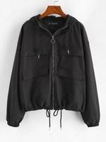 ZAFUL Hooded Full Zip Windbreaker Cargo Jacket S Black