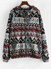 ZAFUL Hooded Geometric Fleece Lined Knit Zip Jacket S Blue gray