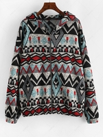 ZAFUL Hooded Geometric Fleece Lined Knit Zip Jacket S Blue gray