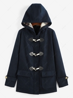 ZAFUL Hooded Horn Button Zip Up Pocket Coat L Deep blue