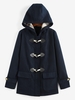 ZAFUL Hooded Horn Button Zip Up Pocket Coat M Deep blue