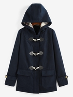 ZAFUL Hooded Horn Button Zip Up Pocket Coat M Deep blue