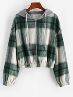 ZAFUL Hooded Plaid Combo Wool Blend Jacket Xl Sea turtle green