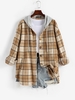 ZAFUL Hooded Plaid Flannel Pocket Button Up Shacket Xl Light coffee