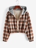 ZAFUL Hooded Plaid Fleece Lined Zip Jacket Xl Deep coffee