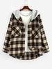 ZAFUL Hooded Plaid Print Double Pockets High Low Shirt Xl Wood