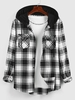 ZAFUL Hooded Plaid Print Double Pockets Shirt S Black
