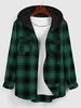 ZAFUL Hooded Plaid Print Double Pockets Shirt S Deep green