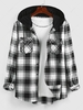 ZAFUL Hooded Plaid Print Double Pockets Shirt Xl Black