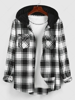 ZAFUL Hooded Plaid Print Double Pockets Shirt Xxl Black