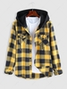 ZAFUL Hooded Plaid Print Double Pockets Shirt Xxl Yellow