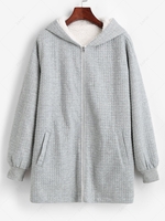 ZAFUL Hooded Pockets Zip Up Fleece Lined Coat S Light gray