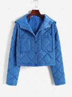 ZAFUL Hooded Quilted Pocket Coat S Blue