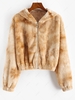 ZAFUL Hooded Tie Dye Faux Fur Coat S Tan