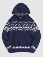 ZAFUL Hooded Tribal Jacquard Ethnic Aztec Printed Sweater Xl Deep blue