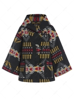 ZAFUL Hooded Tribal Jacquard Wool Blend Coat S Black