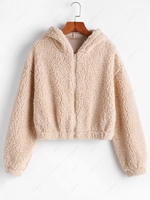ZAFUL Hooded Zip Up Fluffy Teddy Jacket Xl Light khaki