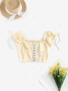 ZAFUL Hook and Eye Smocked Puff Sleeve Cropped Blouse M Light yellow