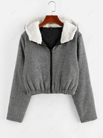 ZAFUL Houndstooth Hooded Tweed Padded Zip Jacket L Black