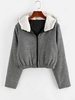 ZAFUL Houndstooth Hooded Tweed Padded Zip Jacket S Black