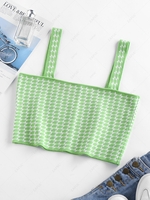ZAFUL Houndstooth Knitted Crop Tank Top S Green