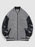 ZAFUL Houndstooth Pattern PU Leather Spliced Baseball Jacket Xl Black