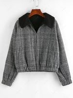 ZAFUL Houndstooth Plaid Teddy Lined Drop Shoulder Jacket L Black