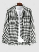 ZAFUL Houndstooth Pocket Tweed Shacket S Black
