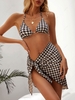 ZAFUL Houndstooth Ribbed Tied Three Piece Bikini Swimwear L Black