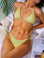 ZAFUL Houndstooth Textured Tie Side Halter Bikini Swimwear M Light green