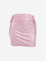 ZAFUL Iridescent Metallic Tie Oval Cutout Skirt S Light pink