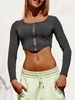 ZAFUL Irregular Full Zip Crop Cardigan L Dark slate grey