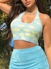 ZAFUL Jacquard Knit Halter Crop Tank Top L