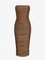 ZAFUL Jersey Bandeau Midi Bodycon Dress L Coffee