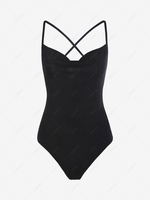 ZAFUL Jersey Cowl Front Criss Cross Open Back Bodysuit M Black