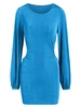 ZAFUL Jersey Cutout Lantern Sleeve Dress L Blue