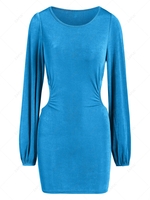 ZAFUL Jersey Cutout Lantern Sleeve Dress L Blue