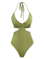 ZAFUL Jersey Cutout Twisted Halter Bodysuit L Green
