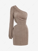 ZAFUL Jersey Cutout Waist One Shoulder Slinky Dress L Light coffee