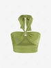 ZAFUL Jersey Halter Knotted Cutout Crop Tank Top Xl Green
