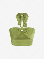 ZAFUL Jersey Halter Knotted Cutout Crop Tank Top Xl Green