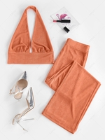 ZAFUL Jersey Halter Top and Matching Wide Leg Pants Set Xl Orange