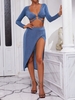 ZAFUL Jersey Ring High Split Two Piece Skirt Set Xl Blue