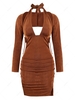 ZAFUL Jersey Shrug Top and Halter Cinched Dress Set Xl Coffee