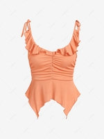 ZAFUL Jersey Tie Shoulder Ruffle Handkerchief Tank Top L Light orange