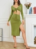 ZAFUL Jersey Tie Split Two Piece Skirt Set Xl Light green