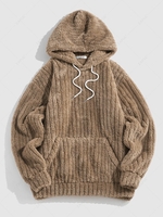 ZAFUL Kangaroo Pocket Striped Fluffy Hoodie Xl Deep coffee
